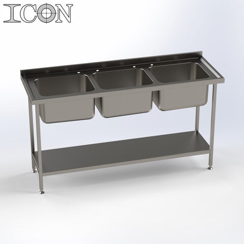 Triple Bowl, No Drainer Catering Sink