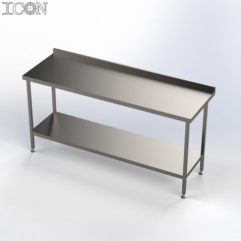 Stainless Steel Catering Table with Rear Upstand and Shelf