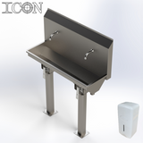 Twin-Station Knee-Operated Stainless Steel Sink