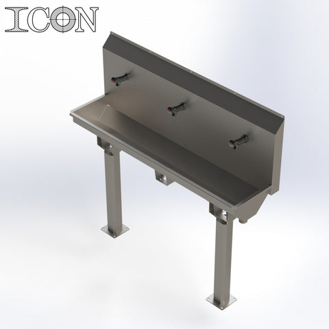 Triple-Station Sink with Non-Concussive Taps
