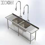 Double Bowl, Double Drainer Catering Sink