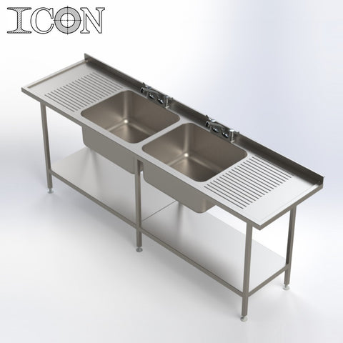 Double Bowl, Double Drainer Catering Sink