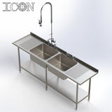 Double Bowl, Double Drainer Catering Sink