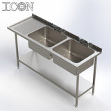 Double Bowl, Left Hand Drainer Catering Sink