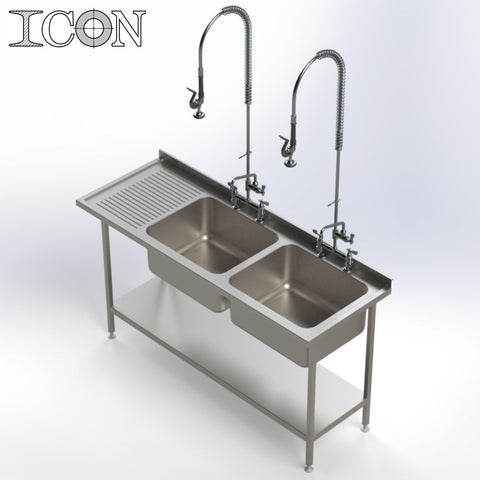 Double Bowl, Left Hand Drainer Catering Sink