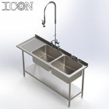 Double Bowl, Left Hand Drainer Catering Sink