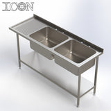 Double Bowl, Left Hand Drainer Catering Sink