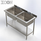 Double Bowl, No Drainer Catering Sink