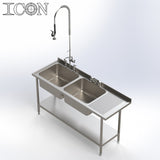 Double Bowl, Right Hand Drainer Catering Sink