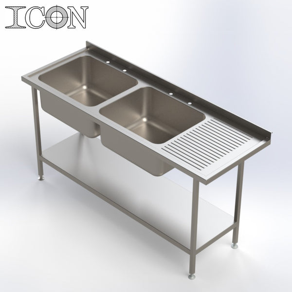 Double Bowl, Right Hand Drainer Catering Sink