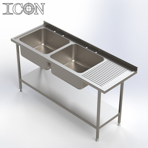 Double Bowl, Right Hand Drainer Catering Sink