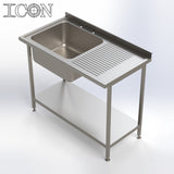 Single Bowl, Right Hand Drainer Catering Sink