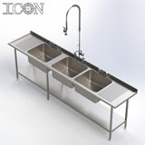 Triple Bowl, Double Drainer Catering Sink