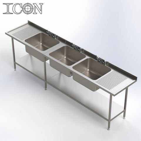 Triple Bowl, Double Drainer Catering Sink