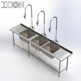 Triple Bowl, Double Drainer Catering Sink