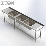 Triple Bowl, Double Drainer Catering Sink