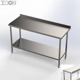 Stainless Steel Catering Table with Rear Upstand and Shelf