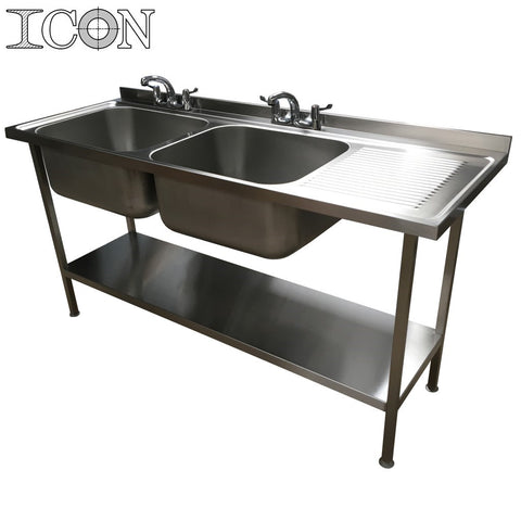 Double Bowl, Right Hand Drainer Catering Sink