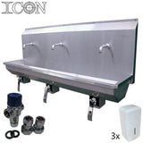 Triple-Station Knee-Operated Stainless Steel Sink